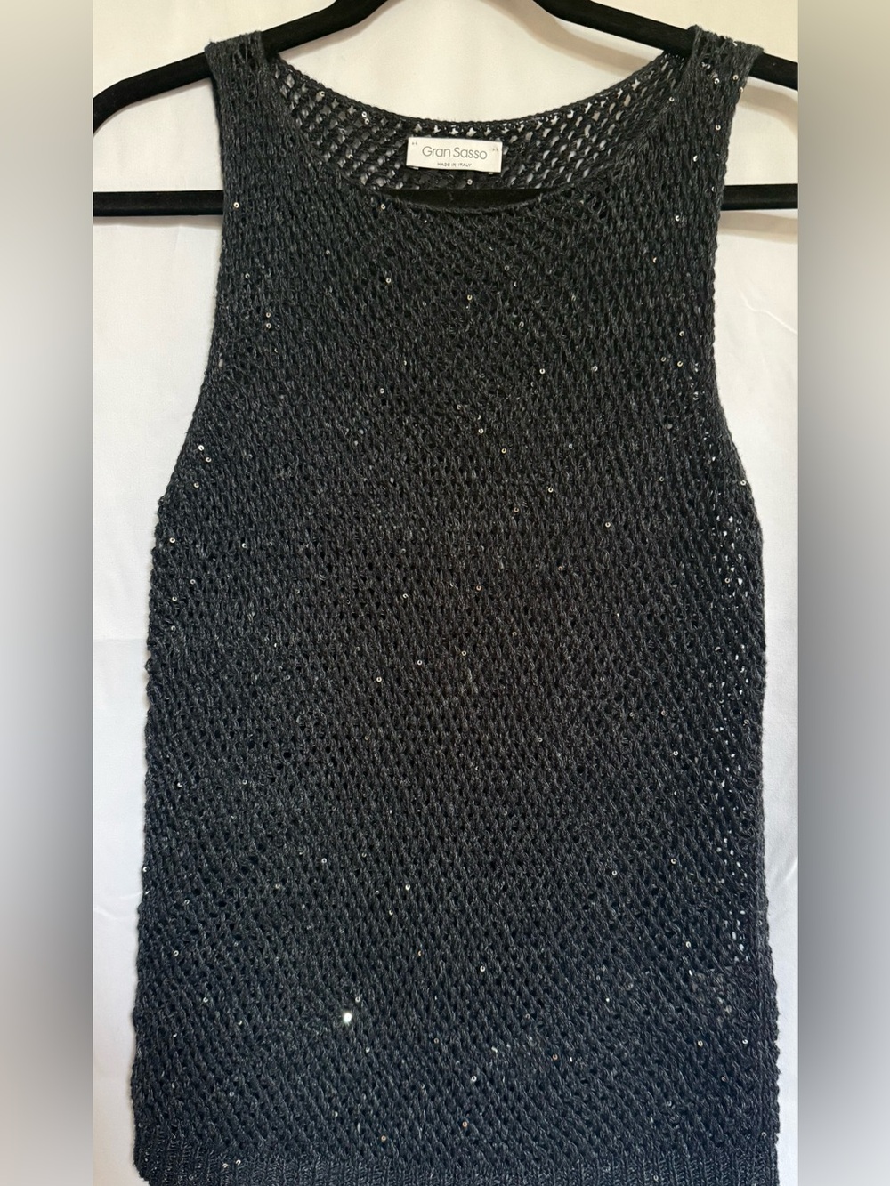 Gran Sasso Black Sparkle Open-Weave Knit Tank